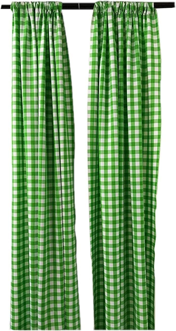 New Creations Fabric & Foam Inc, Buffalo Checkered Country Plaid Gingham Checkered Backdrop Drapes Curtains Panels, 1 Pair - (White & Lime, 5 Feet Wide x 10 Feet High)
