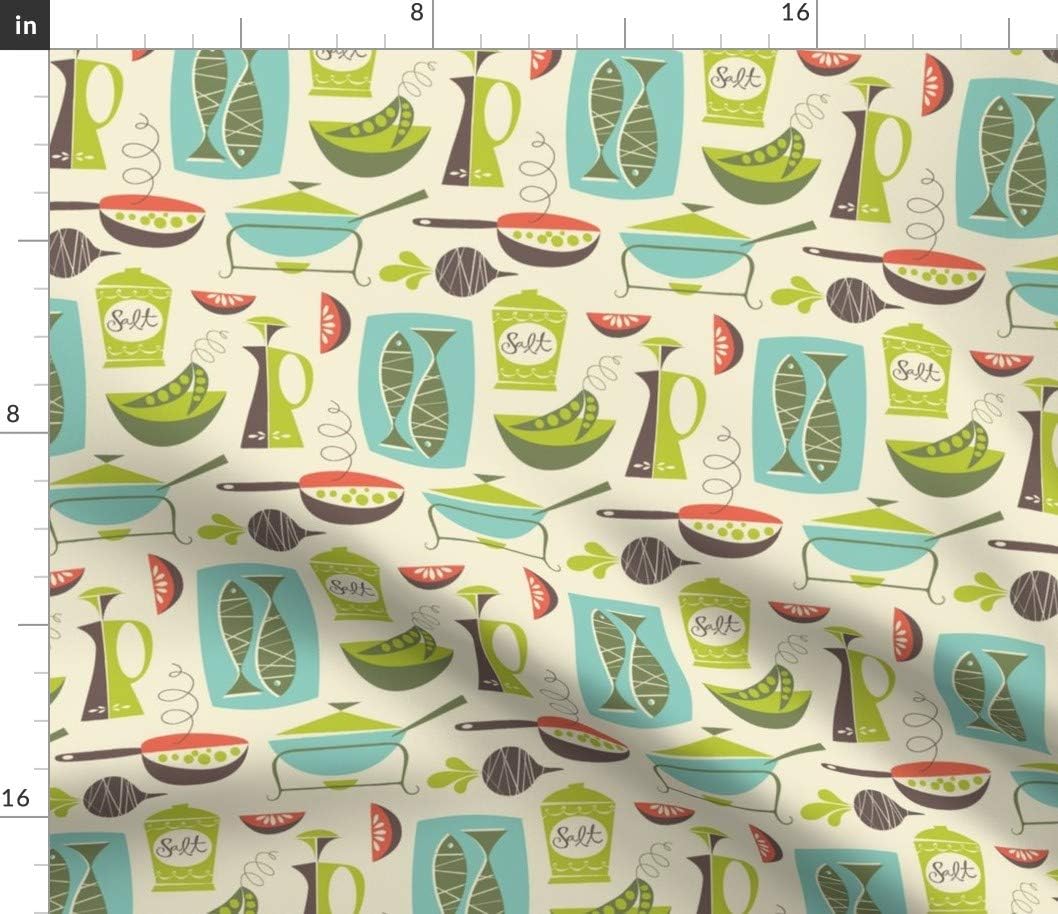 Spoonflower Fabric - Kitchen Cream Mid Century Modern Vintage Mod Retro Cooking Food Atomic Printed on Cotton Poplin Fabric by The Yard - Sewing Shirting Quilting Dresses Apparel Crafts