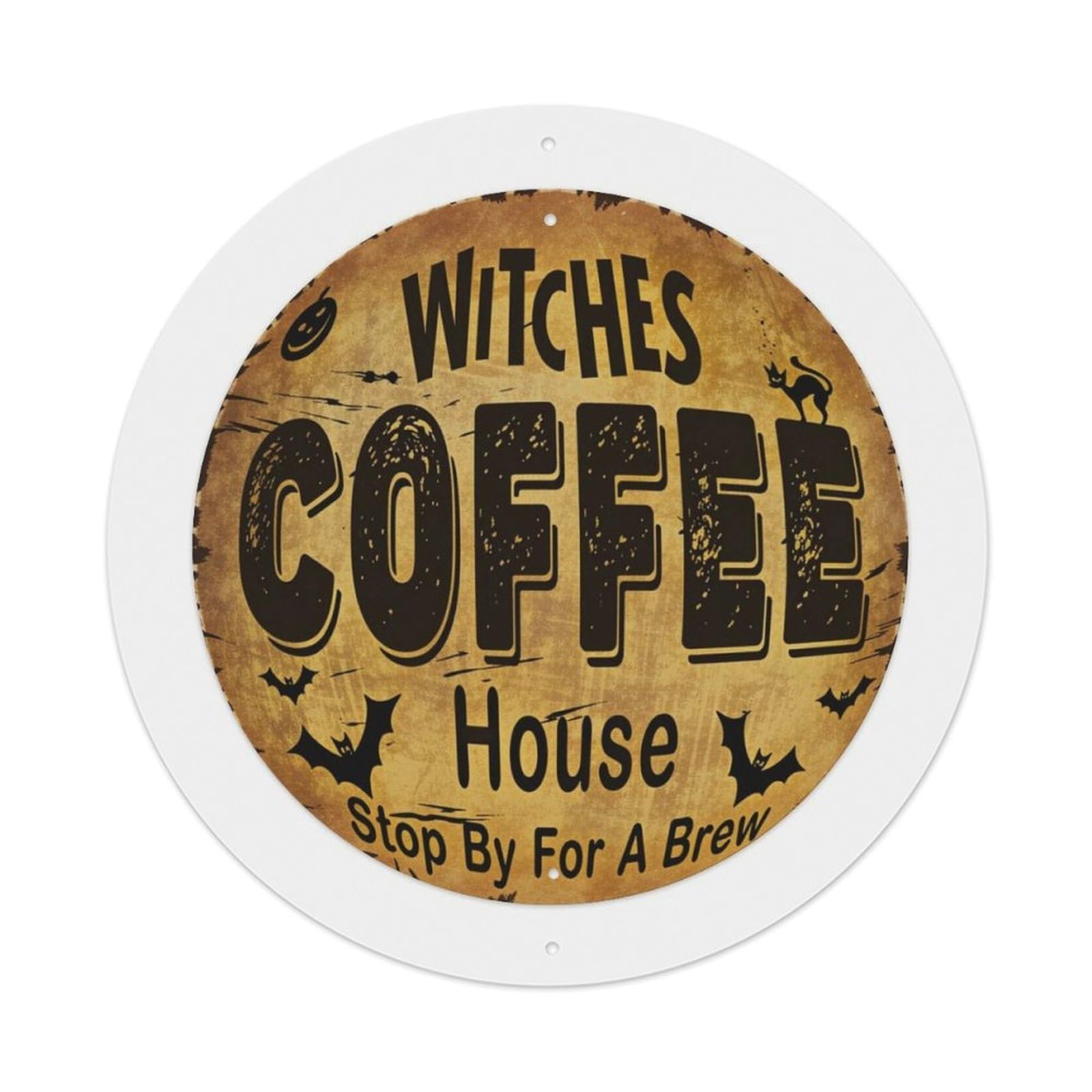 Vintage Halloween Witches Coffee House Round Decor Sign Vintage Aluminium Metal Sign, Retro Wall Decor for Home, Bar, Garage & Farmhouse 20x20cm