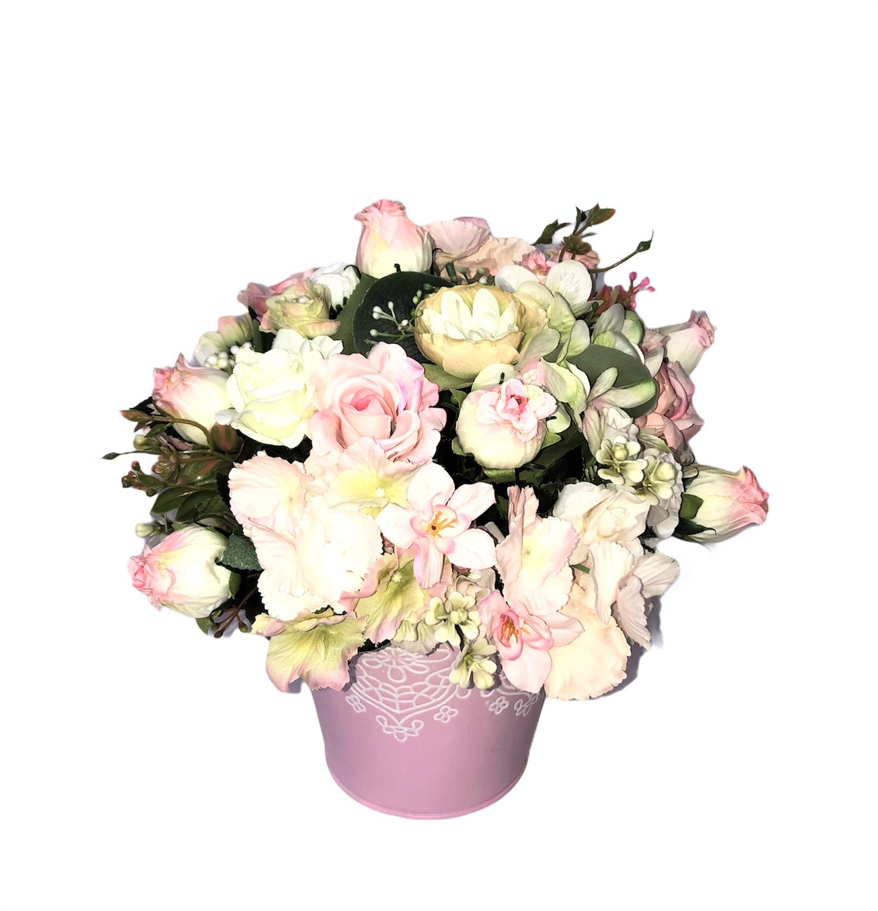 LBA Centro Bouquet de Flores Artificiales, en Tonos Pastel. Medidas: Altura 33 cms. Anchura (Flores) 30x30 cms.