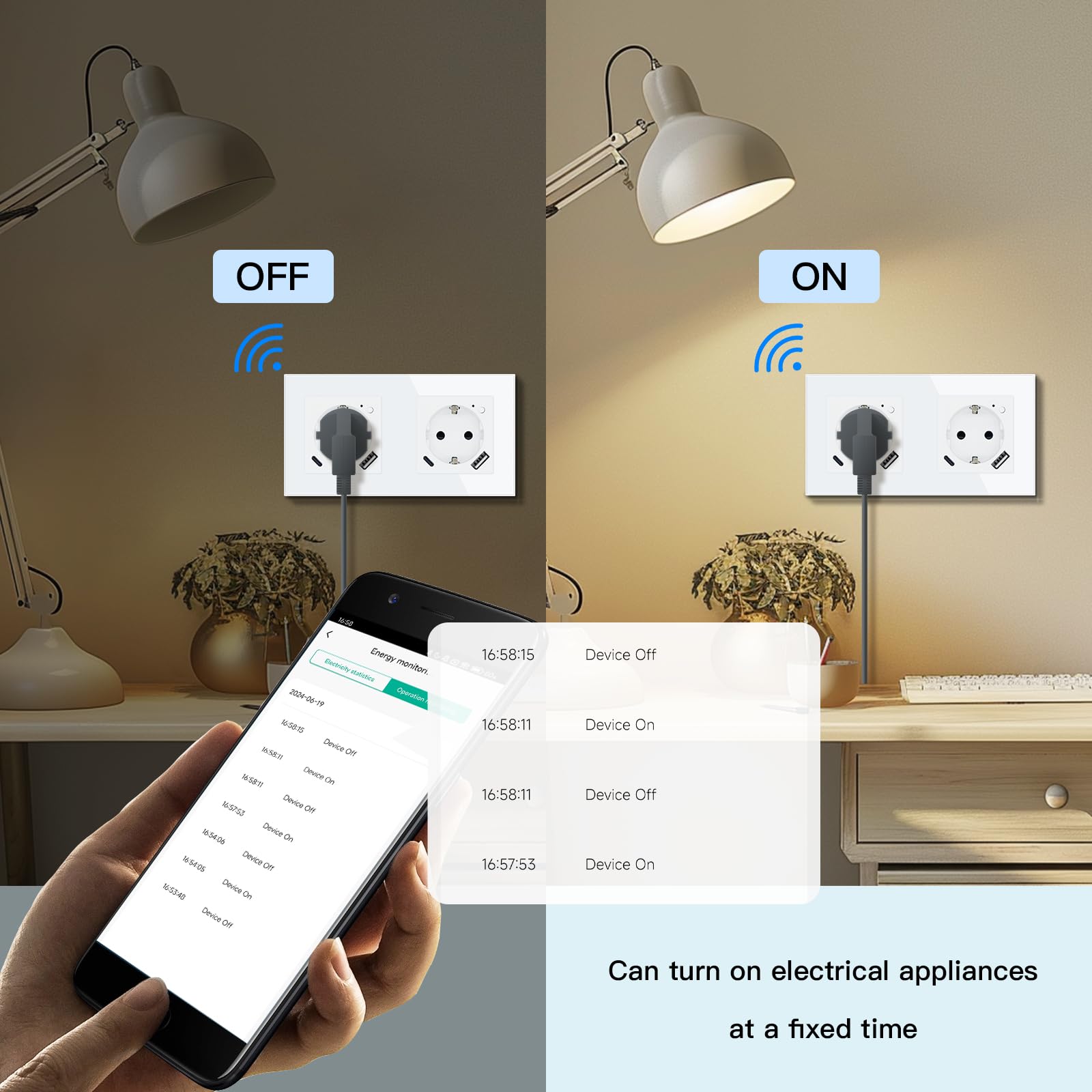 BSEED Prise intelligente avec 20 W USB et type C, Wi-Fi Prises murales avec compteur d'énergie, cadre en verre, 2 prises WiFi avec 20 W USB C, 157 mm Blanc