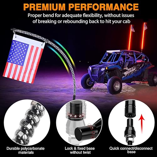 Vista 33 de Nilight - 1 luz de látigo LED RGB en espiral de 4 pies con control remoto por RF, luz de persecución/baile RGB, látigos de antena iluminados