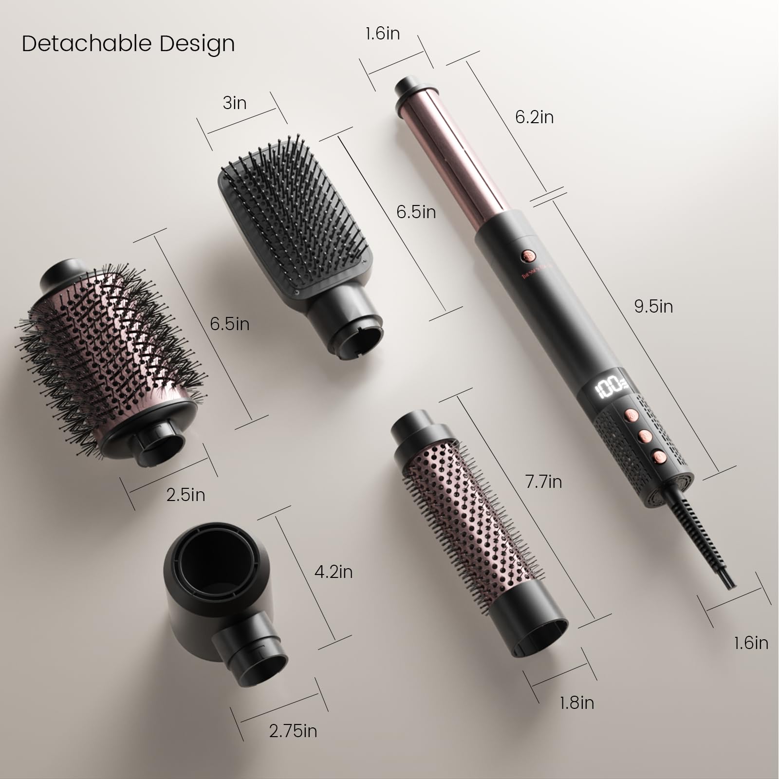 Hairstyler 6 In 1 Airstyler Haarstyler mit Rundbürstenföhn, Airflow Lockenstab Automatisch, Volumen Föhnbürste, Haartrockner, 110000RMP, 1400W Airwrap für Locken, Volumen, Glätten, Trocknen, Rose Gold