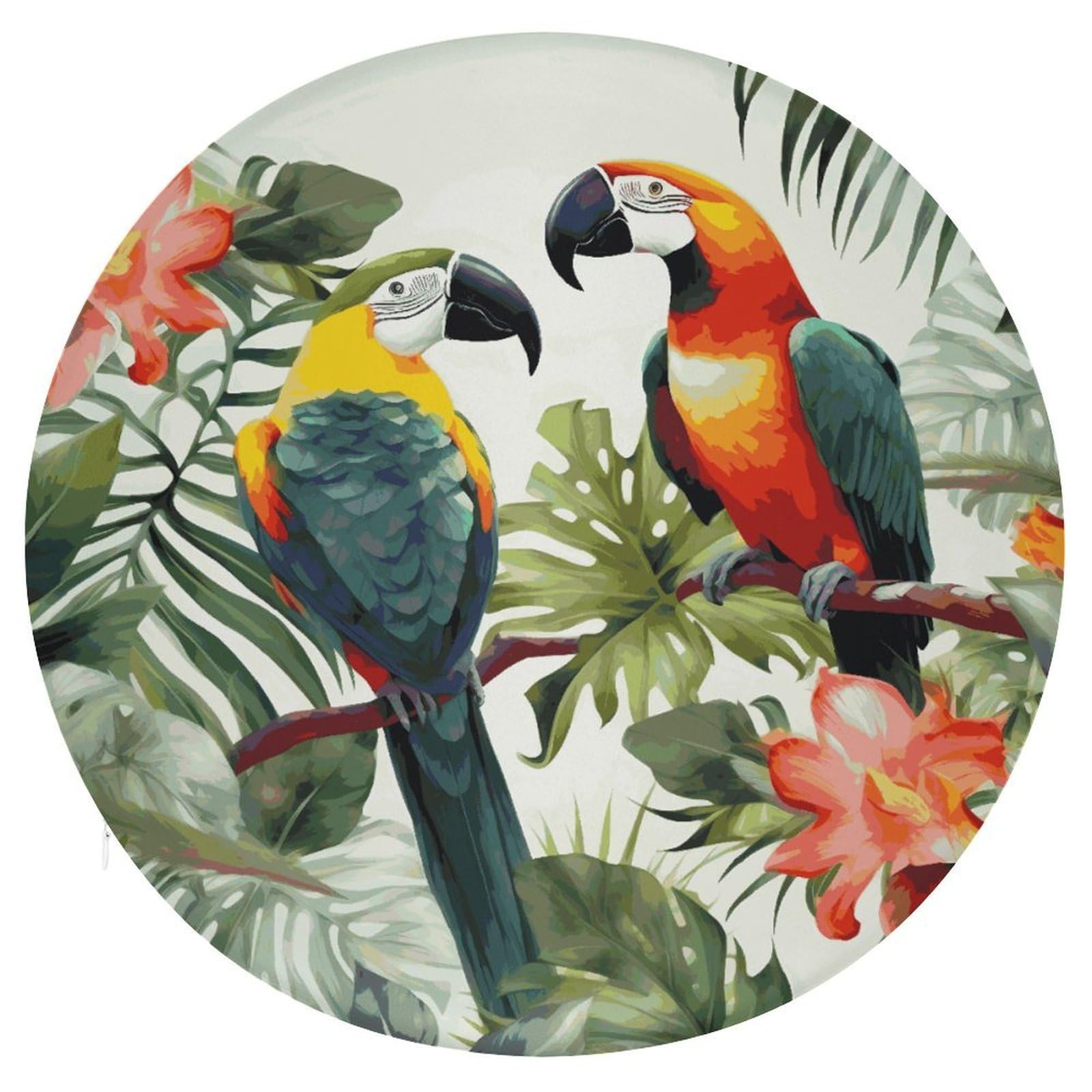 JTREHY Toucans Parrot Palm Tree Leaves Cushion Soft Breathable Round Cushions Multi-Functional with Zipper Floor Pillows Cushion for Various Indoor Occasions Chair Pad