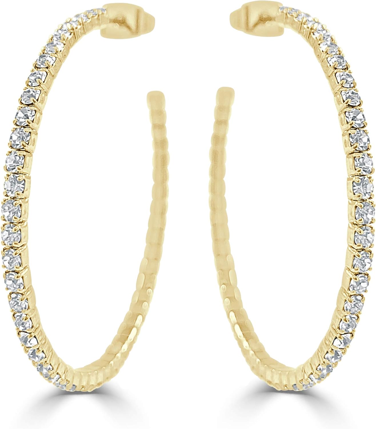 Lightweight Crystal 14K Gold Plated Hoop Earring, MEDIUM-1-1/2" (Yellow)