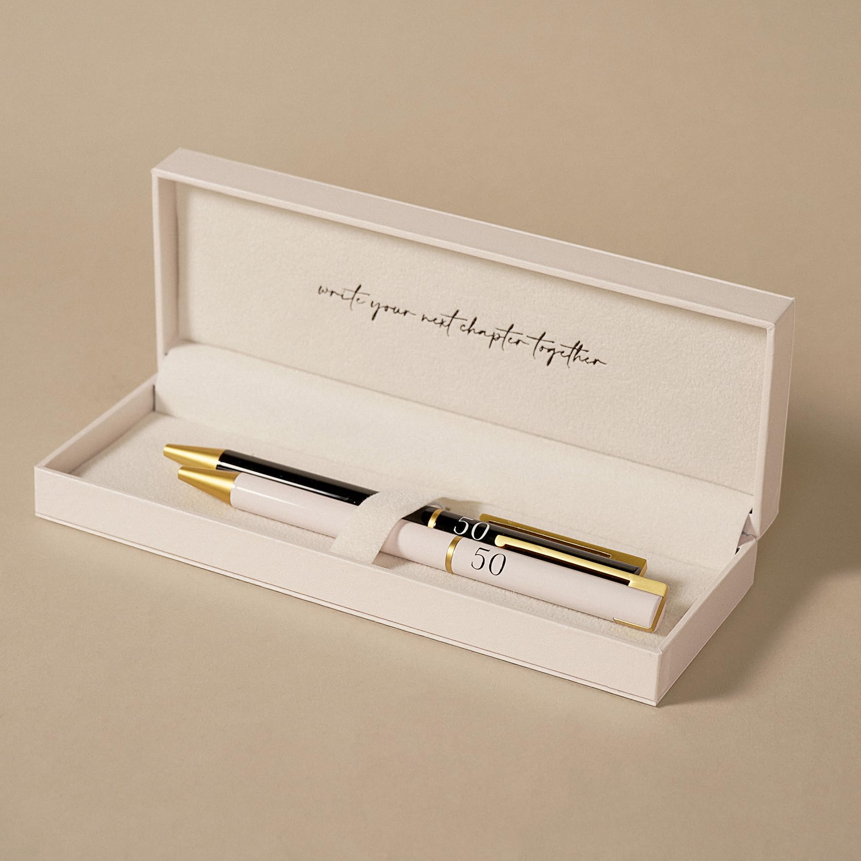 Amore Set of 2 Pens 50 Years Together Elegant Black, White, and Gold Finish Perfect 50th Gift for Couples - Image 3