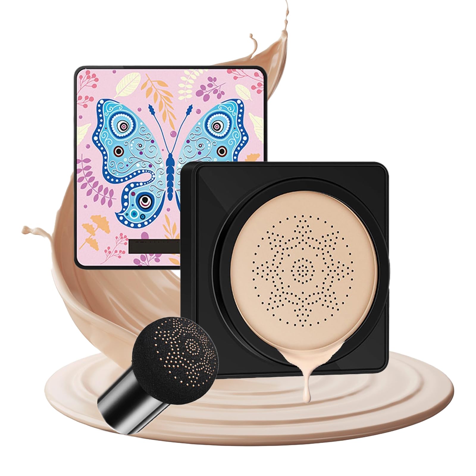 Pilzkopf Luftkissen CC Creme Foundation, Lvory #01 – Aufhellend, Feuchtigkeitsspendend, Für Alle Hauttypen, Mit Schwamm