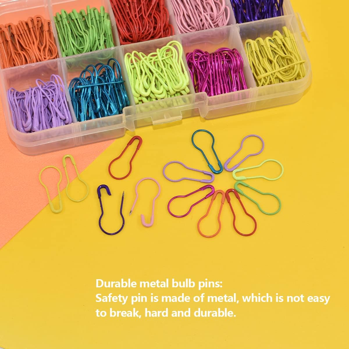 500 Pieces Safety Gourd Bulb Metal Pins 0.85"/ 22mm 10 Colors for Sewing Clothing Knitting Markers and DIY Project with Storage Box