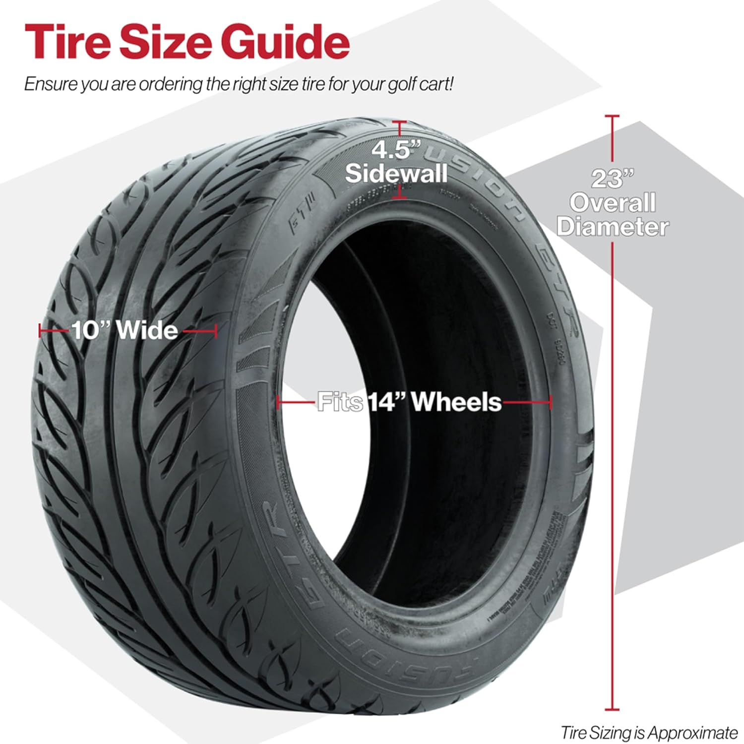 GTW Fusion GTR 23 inch Golf Cart Street Tire | 255/45-R14 | Steel Belted Radial Construction | 4-Ply | Universal Fitment with 14 inch Wheels | Set of 4