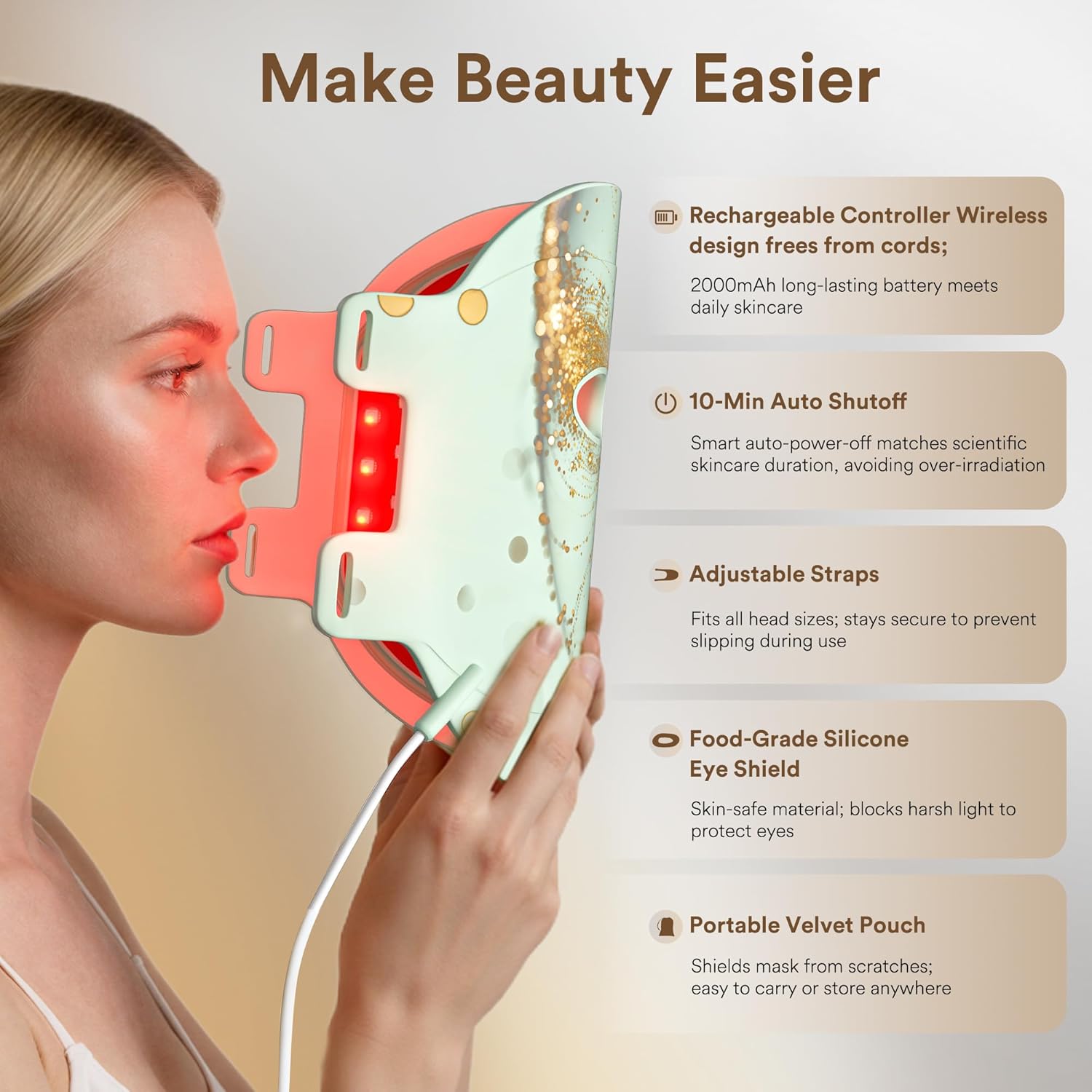 Red Light Therapy for Face, Red, Blue and Near-Infrared Light Therapy Mask for Face, Anti-Wrinkles & Facial Skincare, Portable & Rechargeable, LED Face Mask Light Therapy for Fine Lines and Blemishes. - Image 3