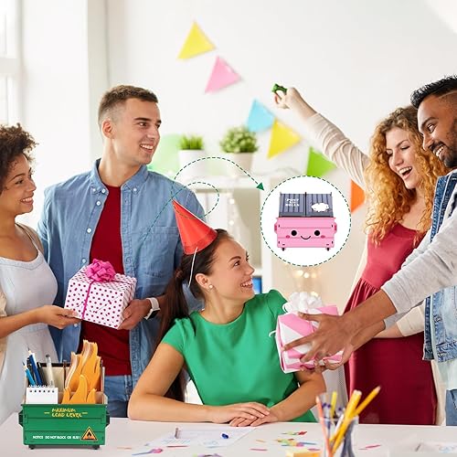 Miniatura 4 de Chuangdi Juego de 3 contenedores de bomberos, soporte para lápices con 150 tarjetas de notas de llama, accesorios de escritorio, decoración de