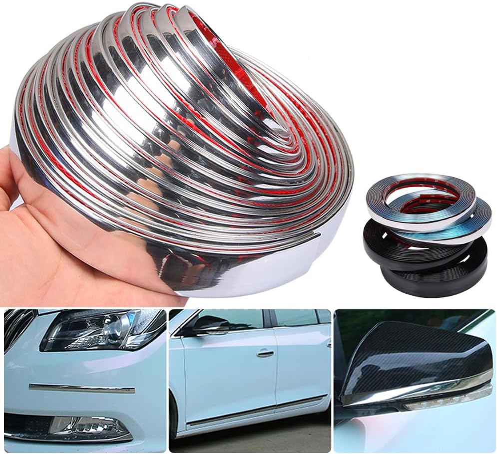 8mm Silver Chrome Strip Sticker – 5-Meter Roll For Car Grill & Exterior Trim