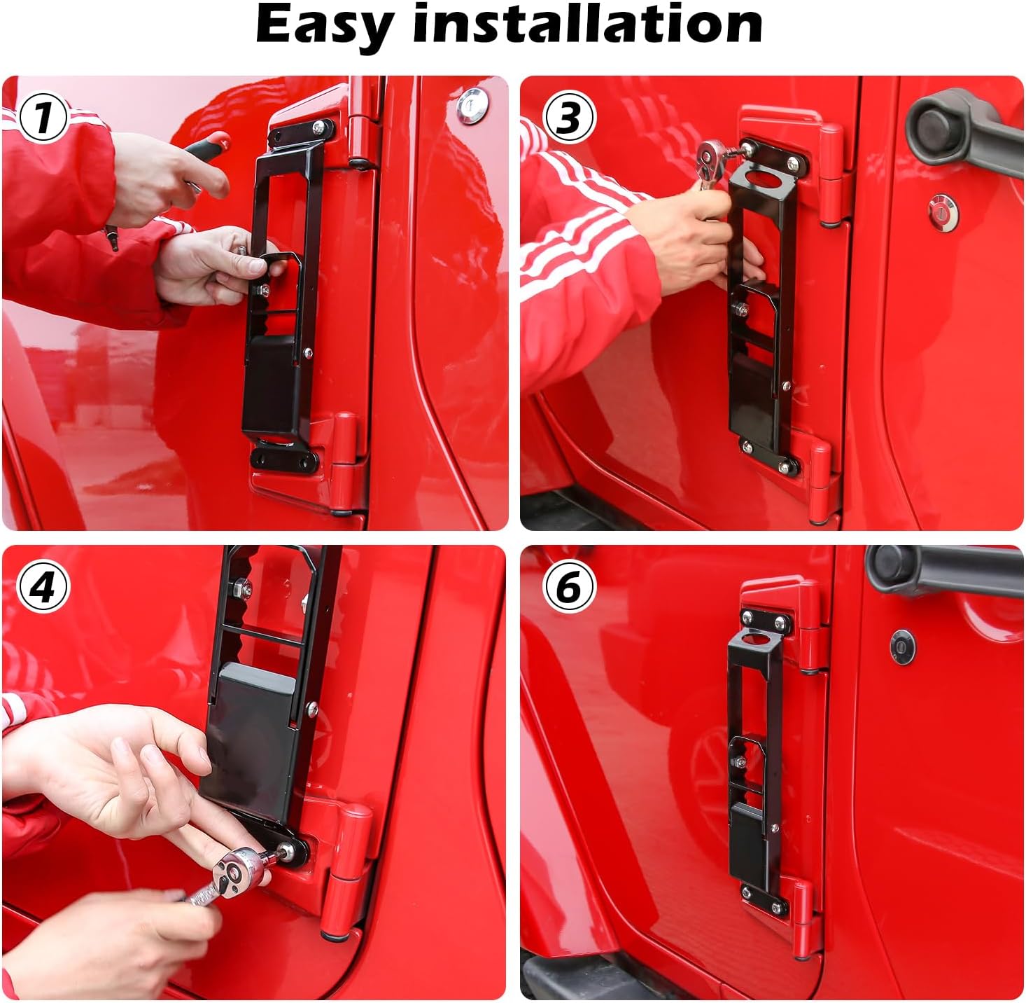 RT-TCZ for Wrangler Door Hinge Step Foot Peg Folding Foot Pedal for Jeep Wrangler JK JKU JL JLU Gladiator JT Black Exterior Accessories 2pcs