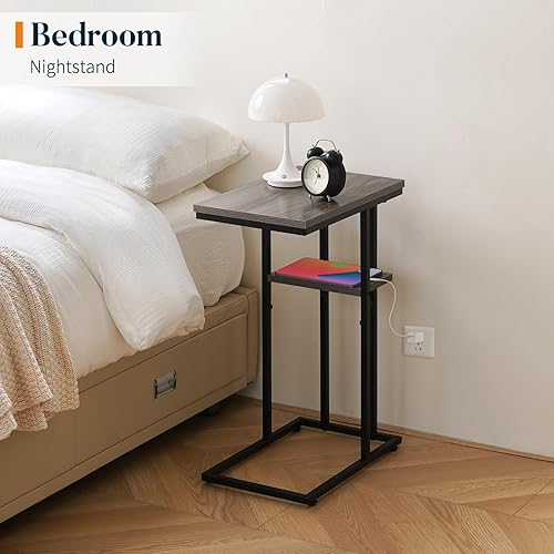 Miniatura 6 de Yoobure Juego de 2 mesas auxiliares en forma de C mesa auxiliar para sofá y cama mesa auxiliar pequeña para espacios pequeños sala de estar