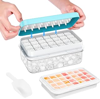PHINOX Ice Cube Tray with Lid and Bin, Easy Release 28 Cubes for Freezer