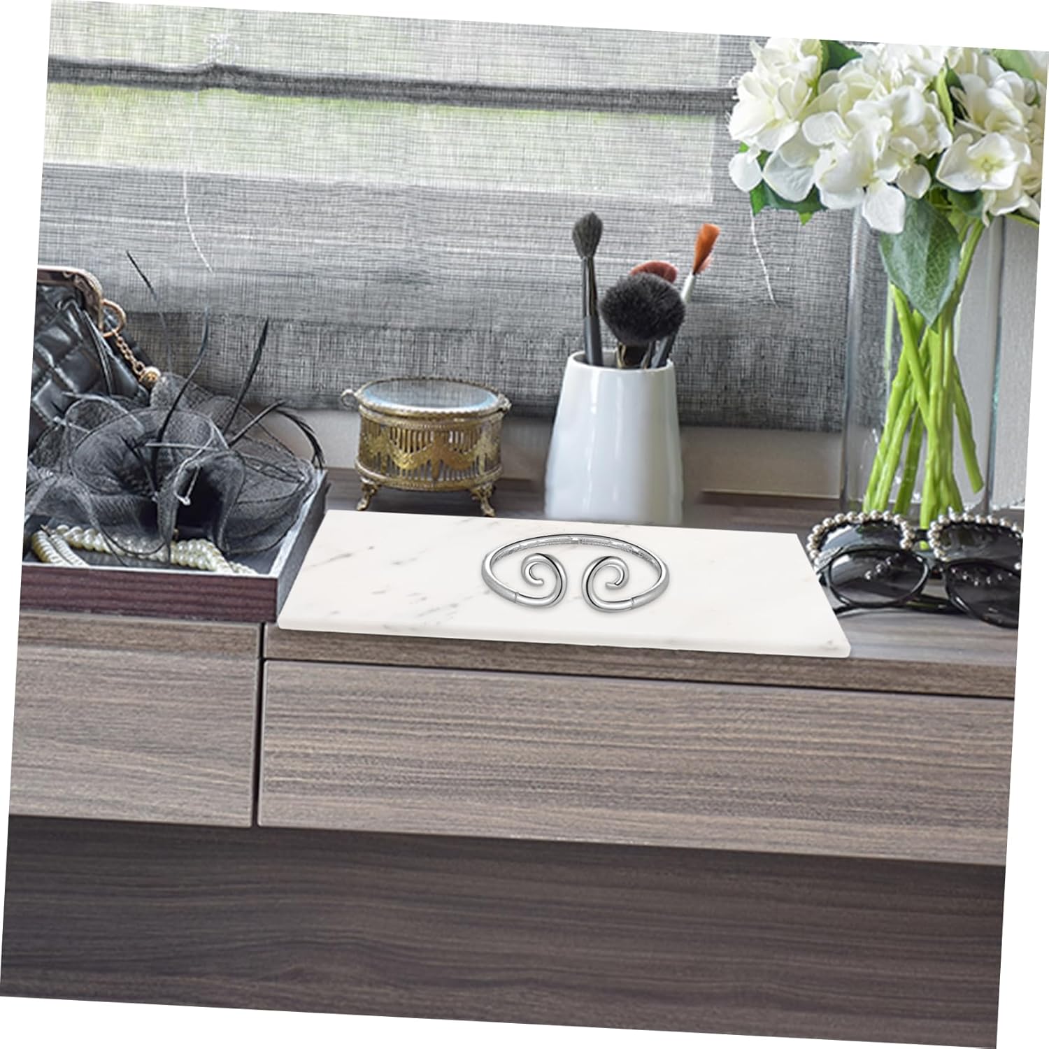 Decorative Rectangle Marble Tray for Bathroom and Kitchen Lightweight Natural Storage Tray for Jewelry Keys and Makeup Organizer for Entryway and Dresser