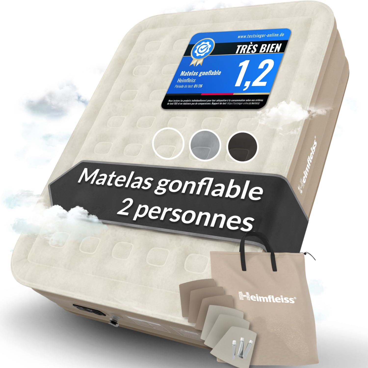 Heimfleiss® Matelas Gonflable 2 Personnes Electrique | Lit Gonflable Premium 150x200/45cm/ 2 Places | Matelas Gonflable Rapide avec Pompe Électrique Intégrée | Matelas d'Invités Autogonflant & Camping