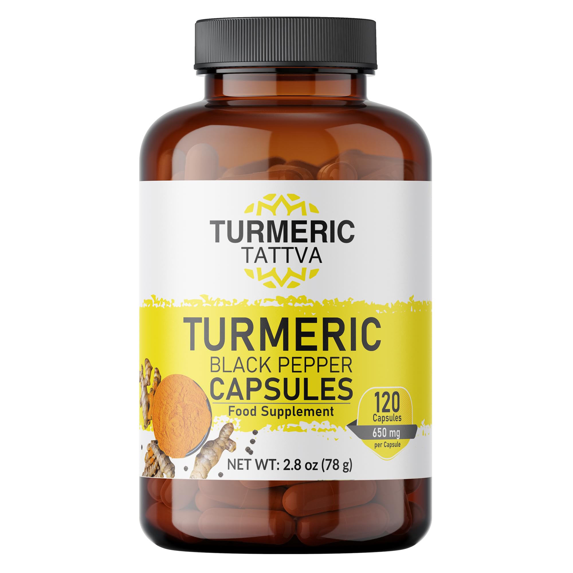 Turmeric Tattva Turmeric Capsules 120 nos with Black Pepper, Organically Grown Turmeric with High Curcumin Content, Made with Vegetarian Capsules