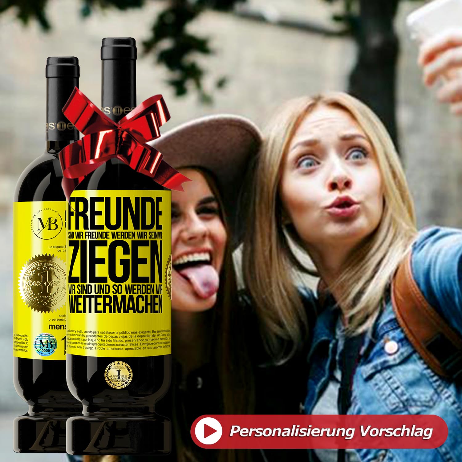 «Du weißt dass du älter wirst wenn jedes Lachen in einem Husten endet» Flaschenpost. Premium Rotwein Reserve 12 Monate MBS Martín Berasategui System + Gift Box. Etikett Gelb ANPASSBAR