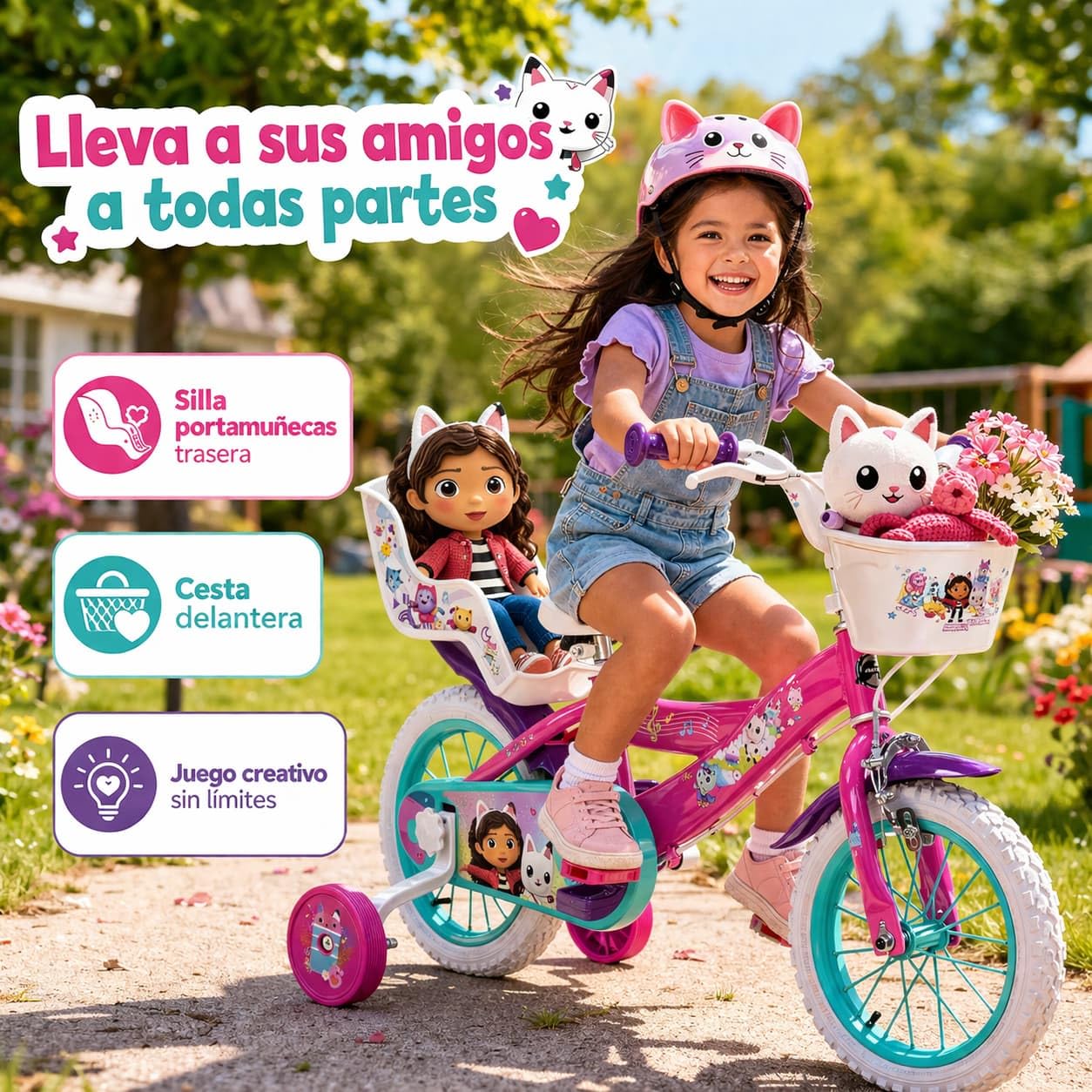 Toimsa Gabby's Dollhouse - Bicicletta per bambini da 3 a 5 anni