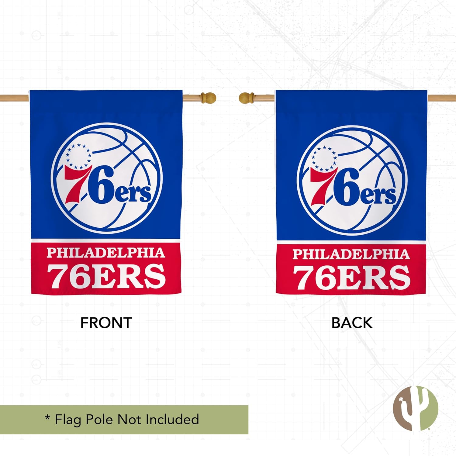 Desert Cactus Philadelphia 76ers NBA Team Banner Flag - 40 x 30 inch Double-Sided 3-Ply Philly Banner for Indoor/Outdoor Use, Durable Philly Spirit (House Flag A)