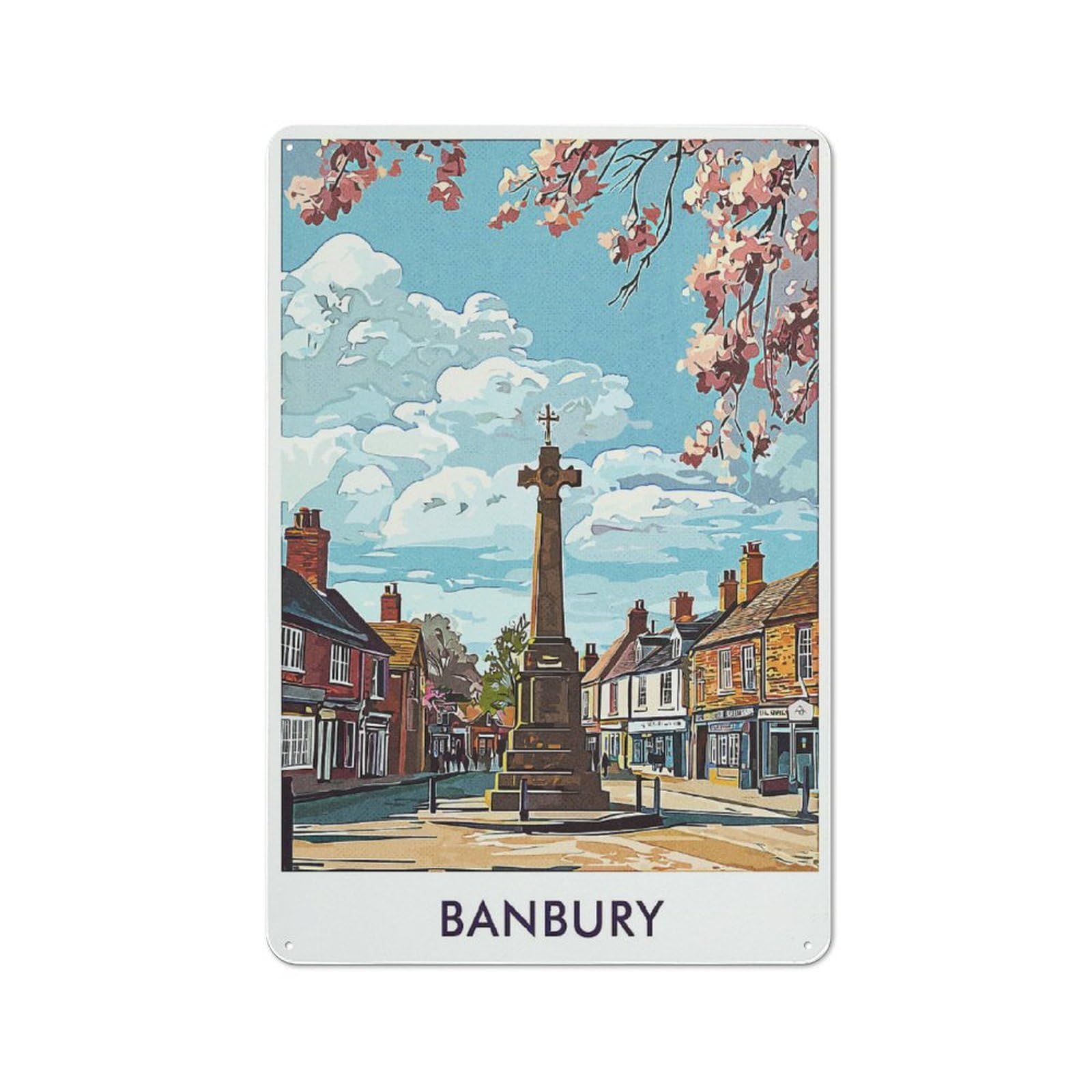 Junmoney Style-7 Rustic Tin Sign 30X20cm Featuring Banbury Town Square For Garage Or Workshop, For Garage, Workshop And Man Cave Decoration