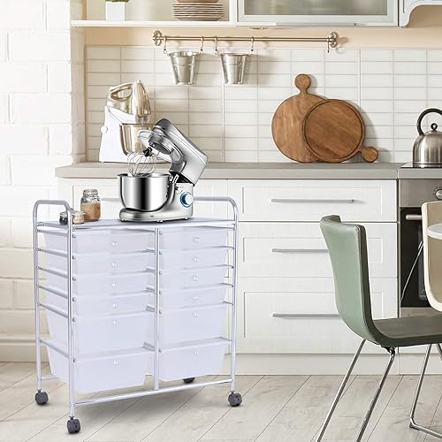 Vista 231 de LDAILY Carrito de almacenamiento con ruedas de 15 cajones, carrito rodante con cajones para aula, organizador de manualidades con ruedas con marco