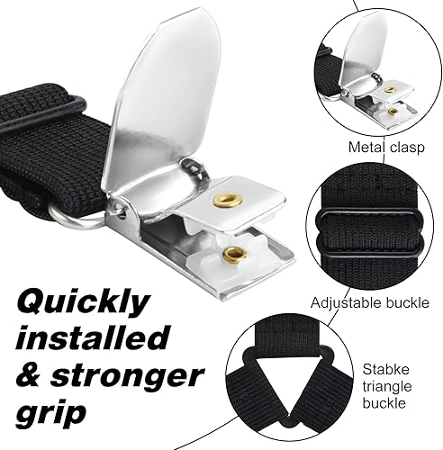 Miniatura 5 de Bouiexye 2 correas ajustables para sábanas de cama, bandas elásticas para cama matrimonial, queen, king, individual, color negro