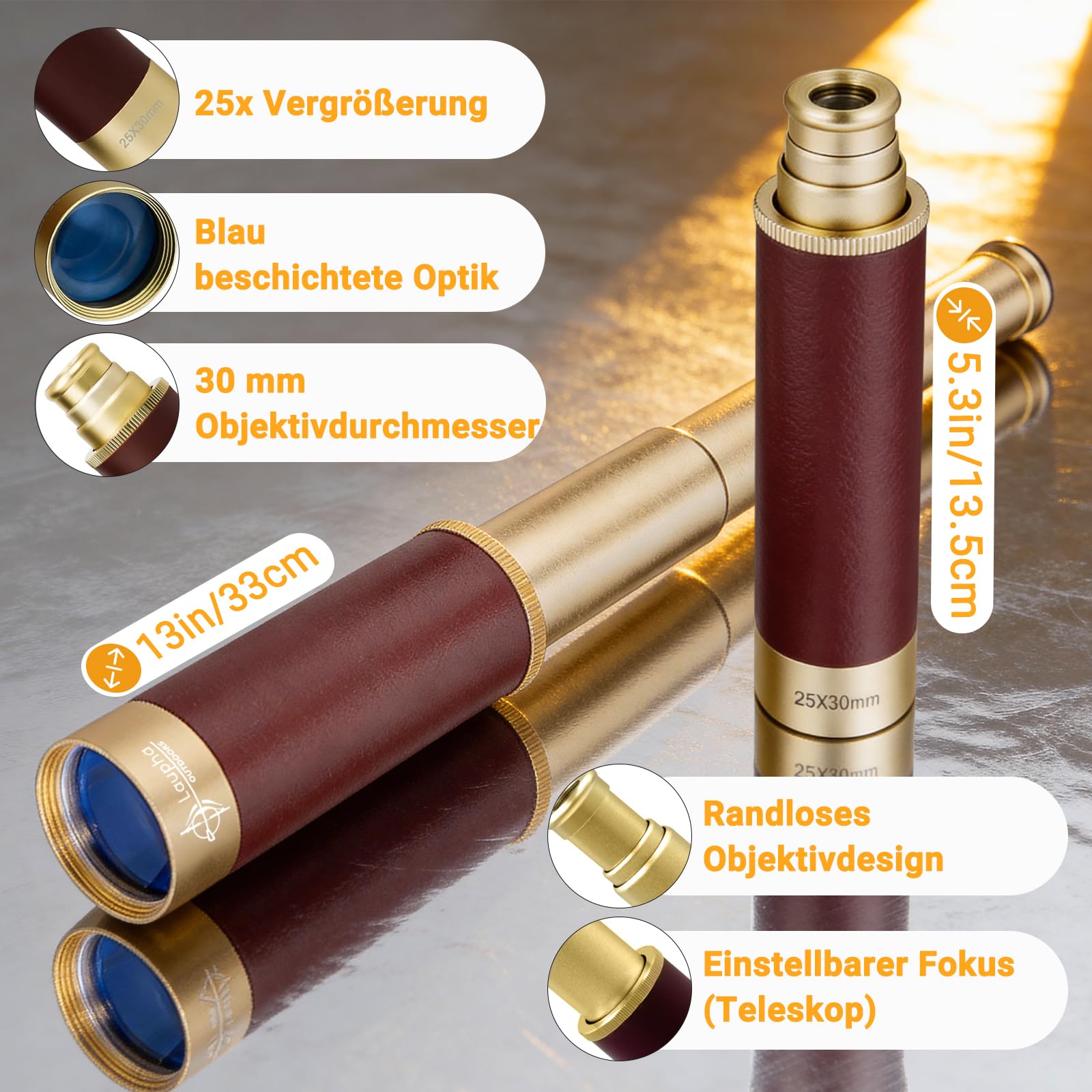 Retro Pirat Teleskop Monokular mit Schatzkarte 25x30 Zoomable Vintage Kapitän Jack Spyglass BAK-4 Linse Fernrohr Kinder Faltbar Tragbar Pocket Monokular für Outdoor Camping