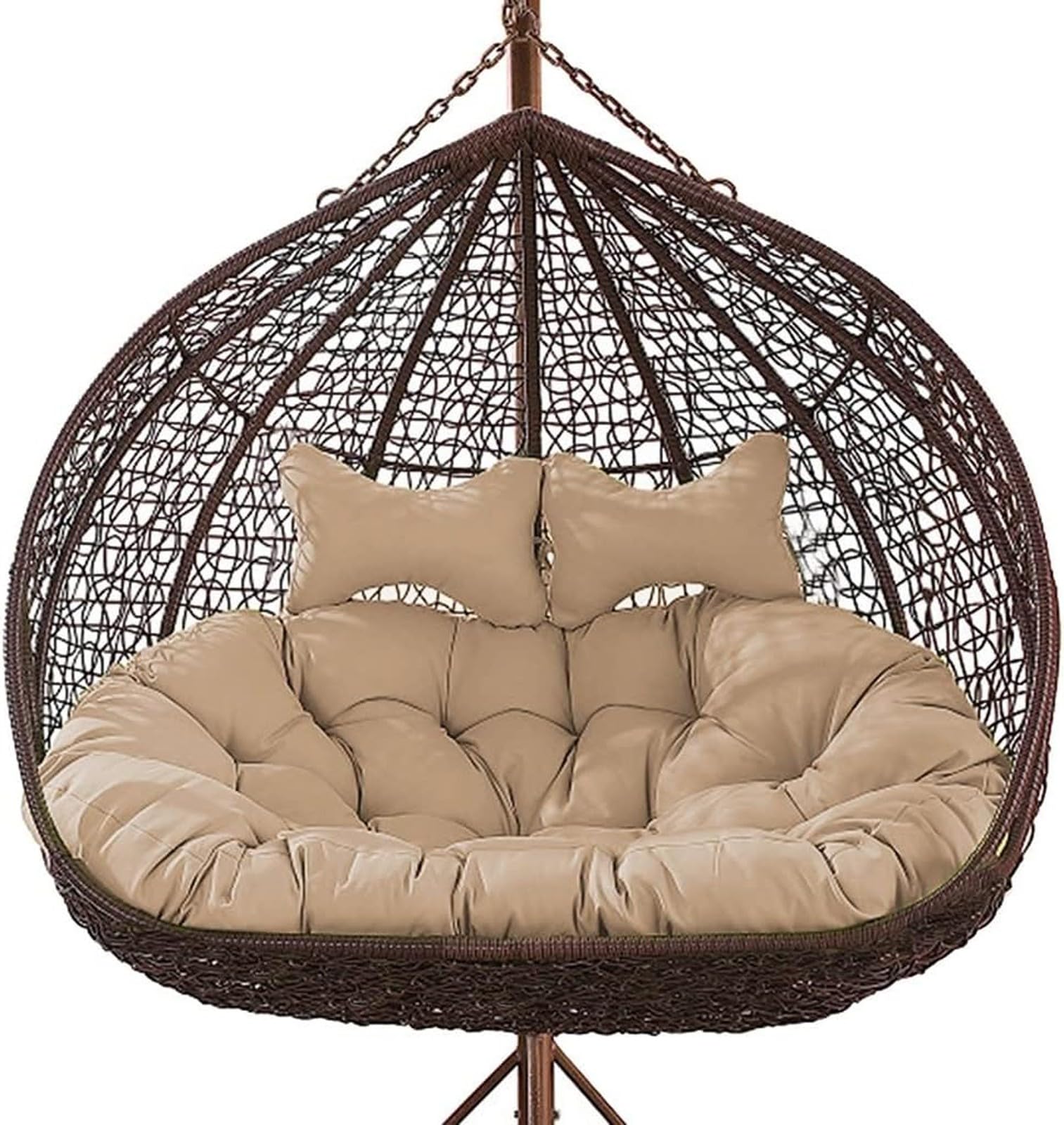 Double Swing Chair Cushion Replacement, Large Egg Chair Cushion with Adjustable Pillow for Indoor Outdoor Garden Balcony Rocking Hanging Basket Rattan Chair Rest Seat Pad(D)