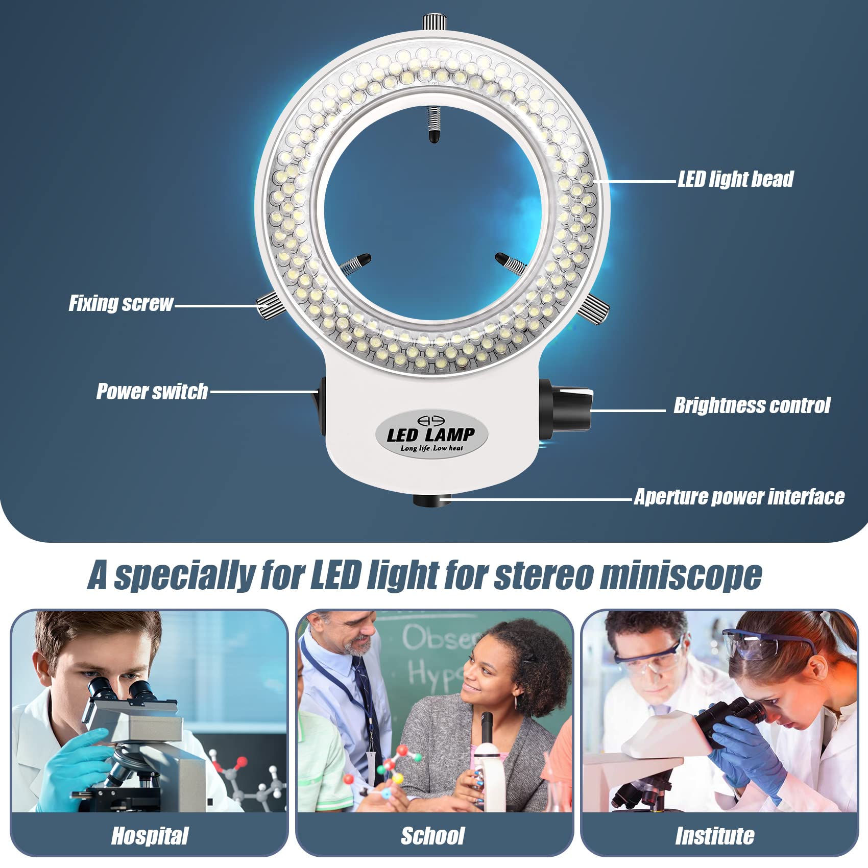Jevina Anillo de luz de 144LED para microscopio, lámpara de microscopio, luz 6000K 0-100% Ajustable
