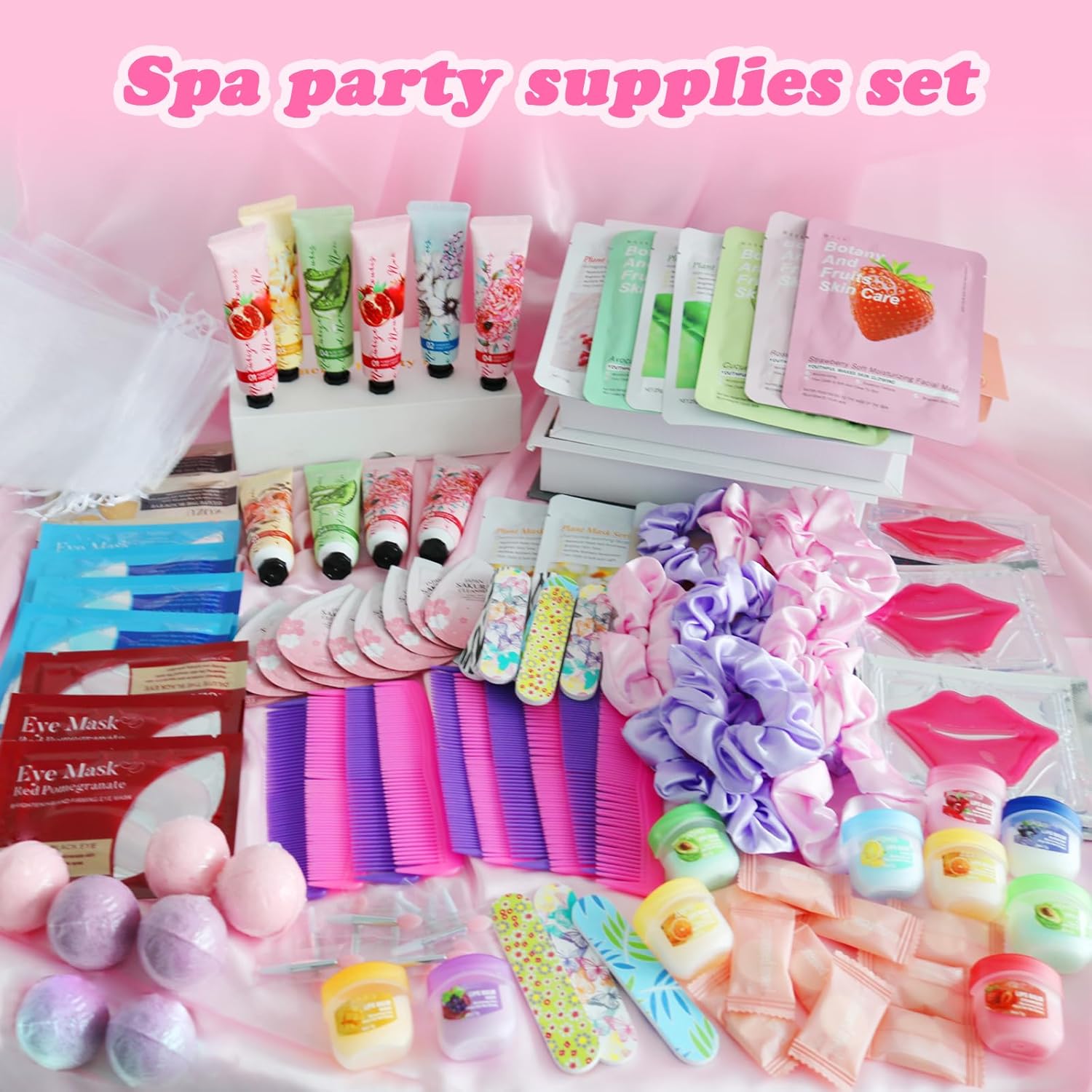 140 PCS Spa Party Supplies for Women, Sleepover Spa Party Favors Include Face Masks, Facial Cleanser, Hand Cream, Lip Balm, Under Eye Patches, Lip Mask, Foot Bath Bombs, Spa Birthday Party Supplies