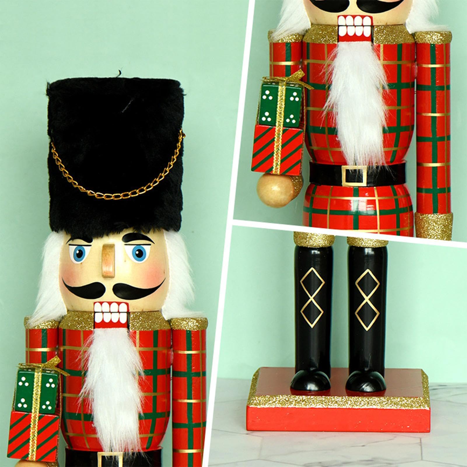 Nussknacker-Figur, Soldat aus Holz, Festliche Dekoration, handbemalt | Stabiler Standfuß, ideal für Weihnachtsdekoration, Regale, 12 x 11 x 50 cm