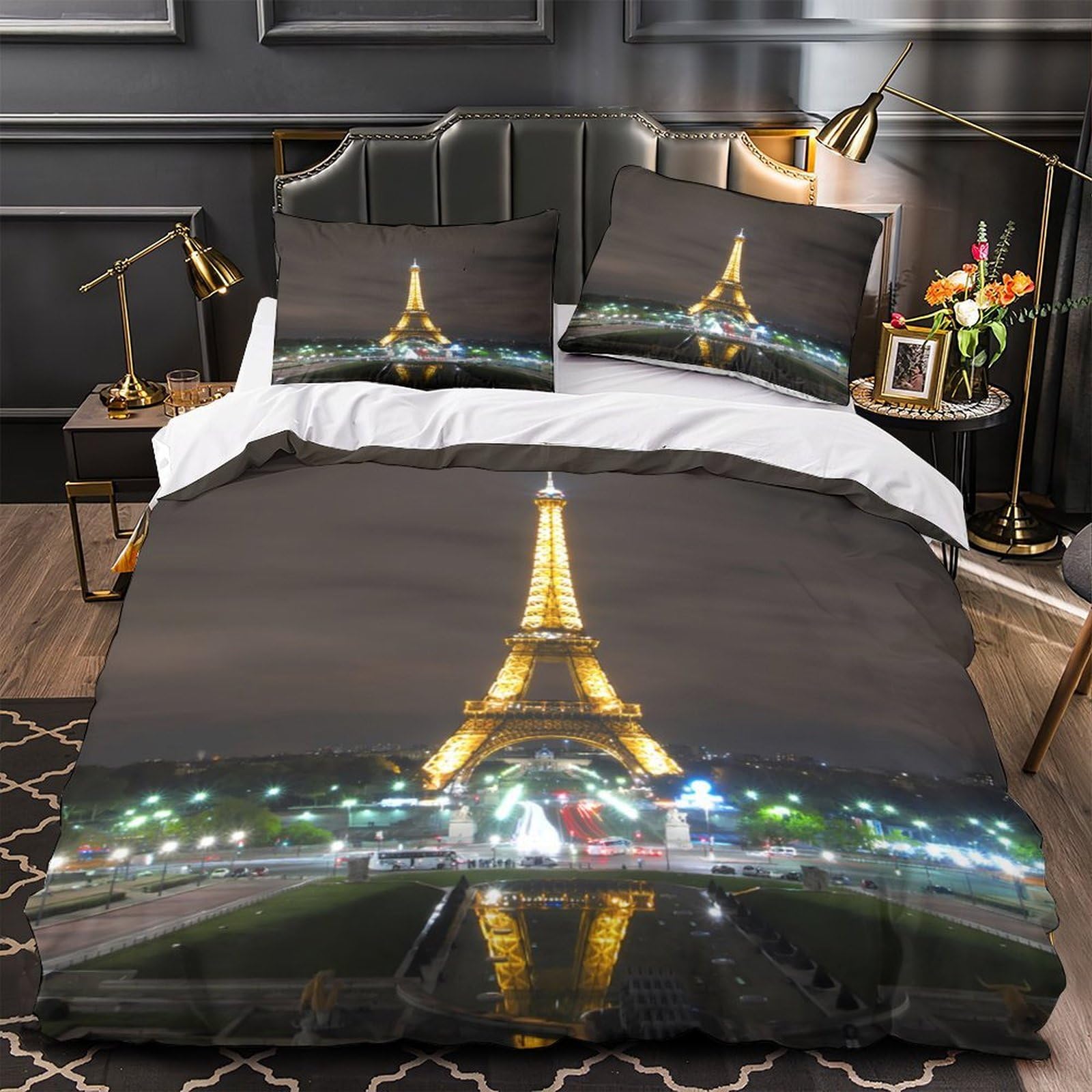 Parure de lit 3D Paris pour lit simple avec housse de couette 135x200cm