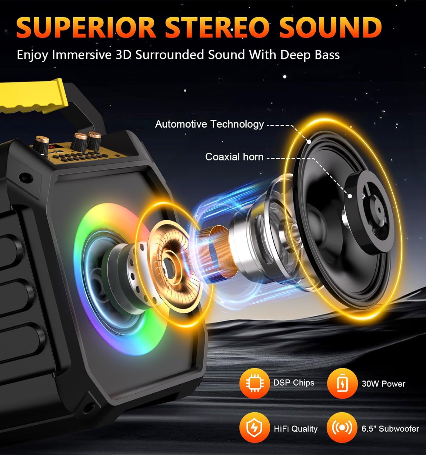 Karaoke Machine with Bluetooth and 2 Wireless Microphone for Adults & Kids, Portable Karaoke Speaker with TWS Mode, PA System, LED Light, REC, FM Radio, AUX, USB, TF Card for Home Party