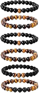 MILACOLATO 6 Pcs 8mm Bracelets Mens Women Tiger Eye Stone Mala Beads Agate Elastic Bracelets Set