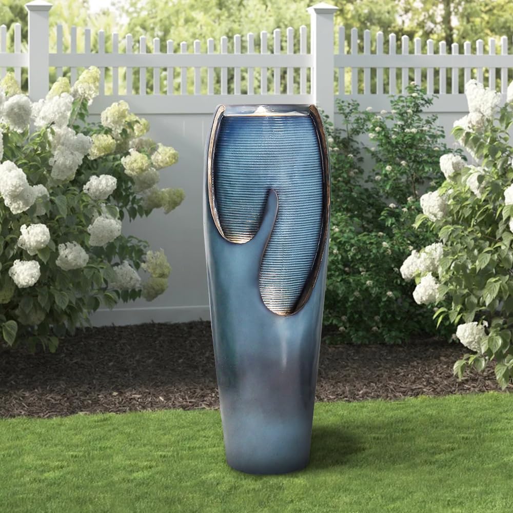 Fontana Da Giardino in Resina E Fibra Di Vetro – Fontana A Cascata Alta 98 ​​Cm Per Uso Interno Ed Esterno, Come Fontana Da Patio O Fontana Da Giardino.