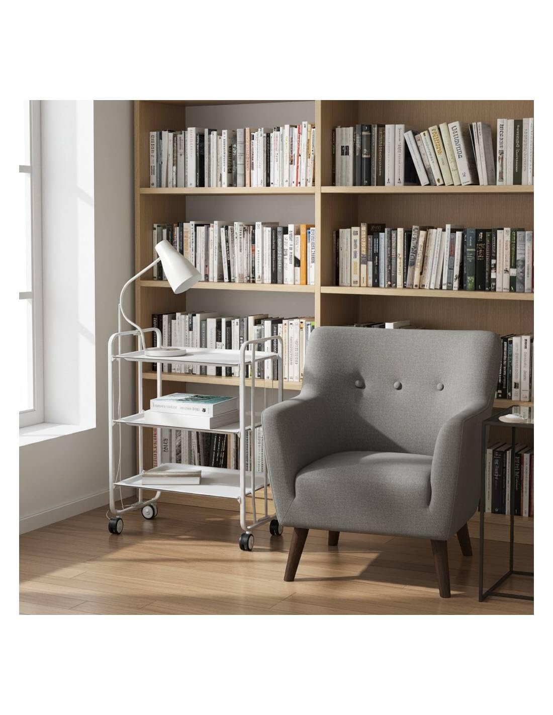 DON HIERRO - Carrito auxiliar con ruedas BAUHAUS, armazón metálico color blanco, 3 bandejas-Blanco
