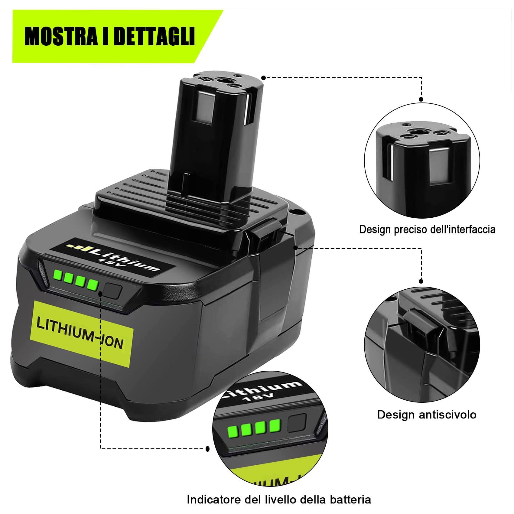 KUNLUN 2 Pezzi 18V 5.5Ah P108 Batteria di Ricambio Agli Ioni di Litio per Ryobi ONE+18V RB18L50 RB18L40 RB18L25 BPL-1815 BPL-1820G BPL18151 BPL1820 P104 P105 P107 P108, con Indicatore LED