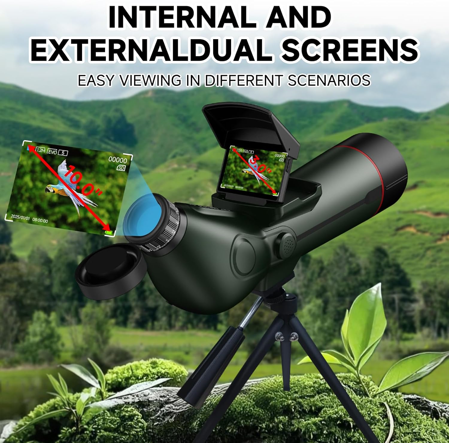 Smart Telescope, Professional Refractor Auto-focus Portable Digital Electronic Telescopes with 4K Astrophotography Camera, Internal And Externat Dual Screens Spotter for Adults and Beginners Astronomy