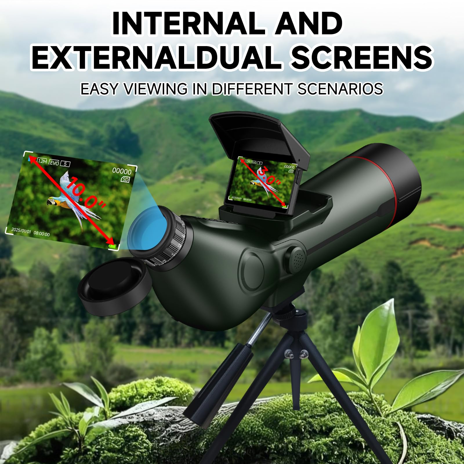 Telescopio, refractor profesional, enfoque automático, telescopios electrónicos digitales portátiles con cámara de astrofotografía 4K, pantalla dual interna y externa para adultos y principiantes