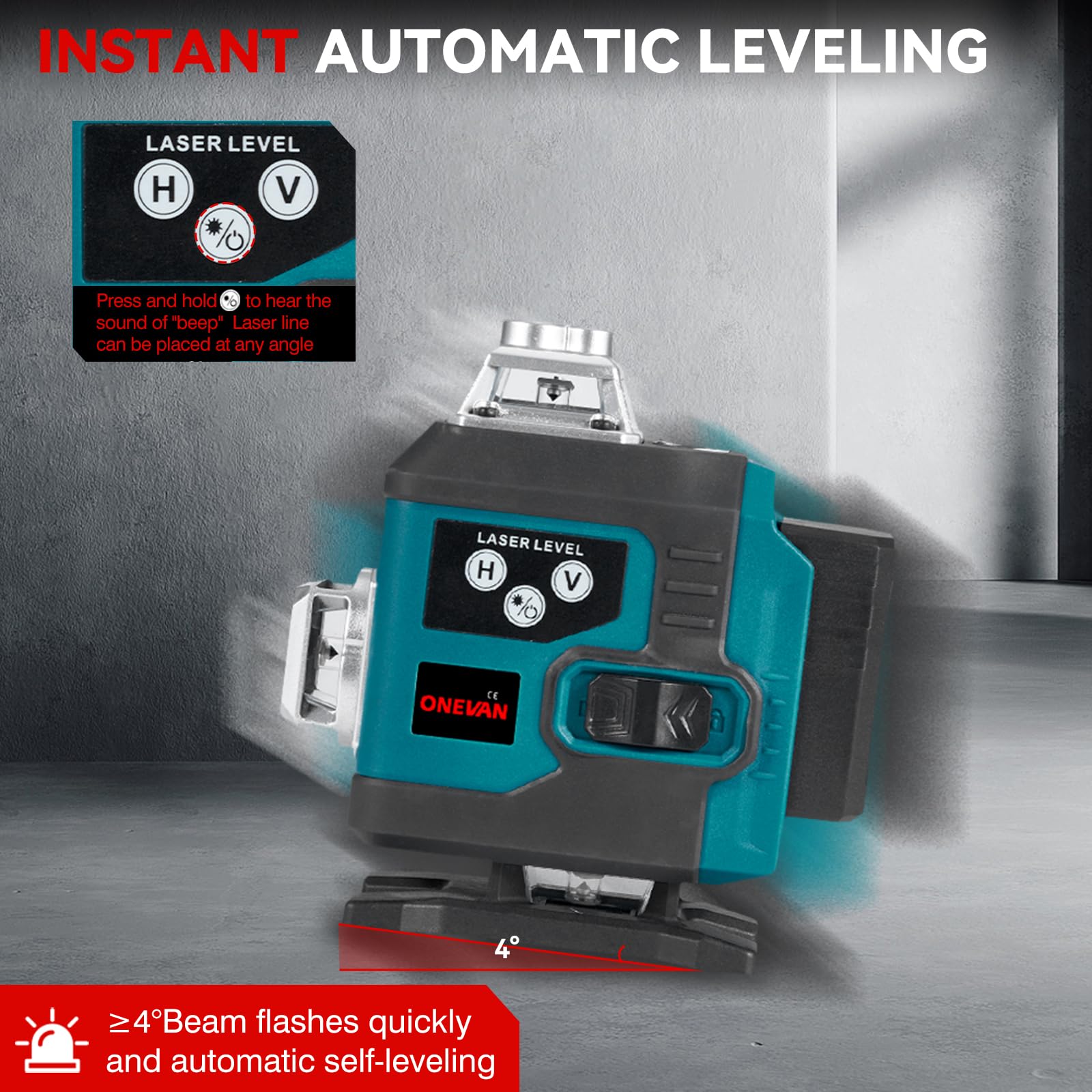 ONEVAN Livella Laser 4D 16 Linee Verdi con Treppiede 1m, Autolivellante Professionale ±3°, Portata 25m, 2 Batterie 2400mAh, IP54 Laser Croce Verde per Pavimenti, Piastrelle e Cartongesso