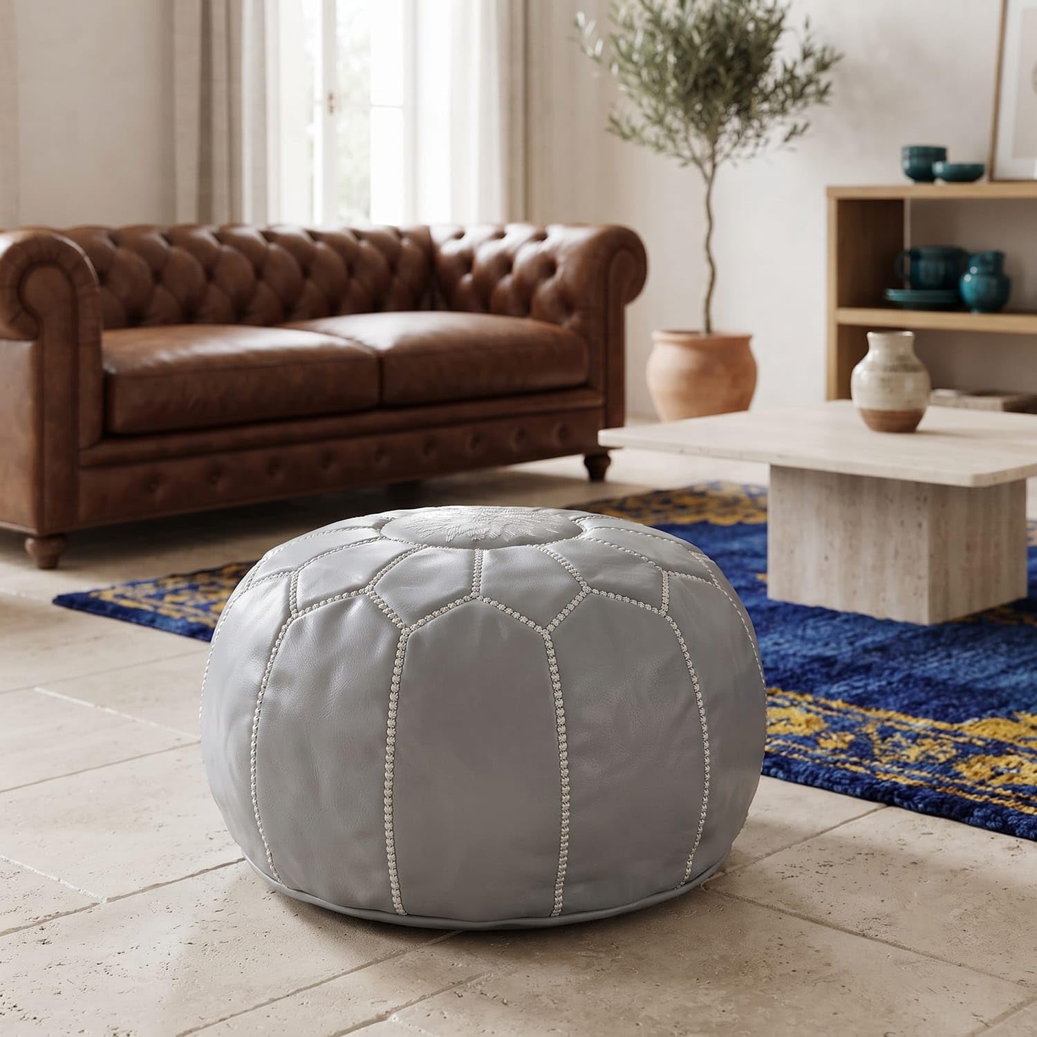 Generico Pouf marocain en cuir de chèvre fait main Ø 40 cm H25 – Artisanal, élégant et polyvalent pour chaque pièce 1707260912