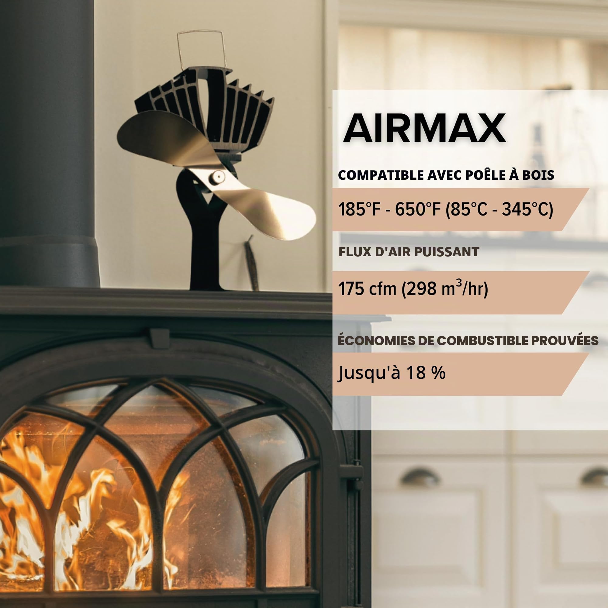 Ecofan AirMax Ventilateur de poêle – Design Classique Puissant – 175 CFM – Idéal pour Poêles à Bois – Ventilateur Thermique pour une Circulation d’Air Efficace & des Économies de Combustible