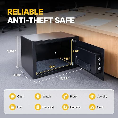 Miniatura 3 de NorthSky Caja de seguridad antirrobo ignífuga, 0.58 pies cúbicos, teclado digital y cerradura de llave, 13.78 x 9.84 x 9.84 pulgadas, adecuada para