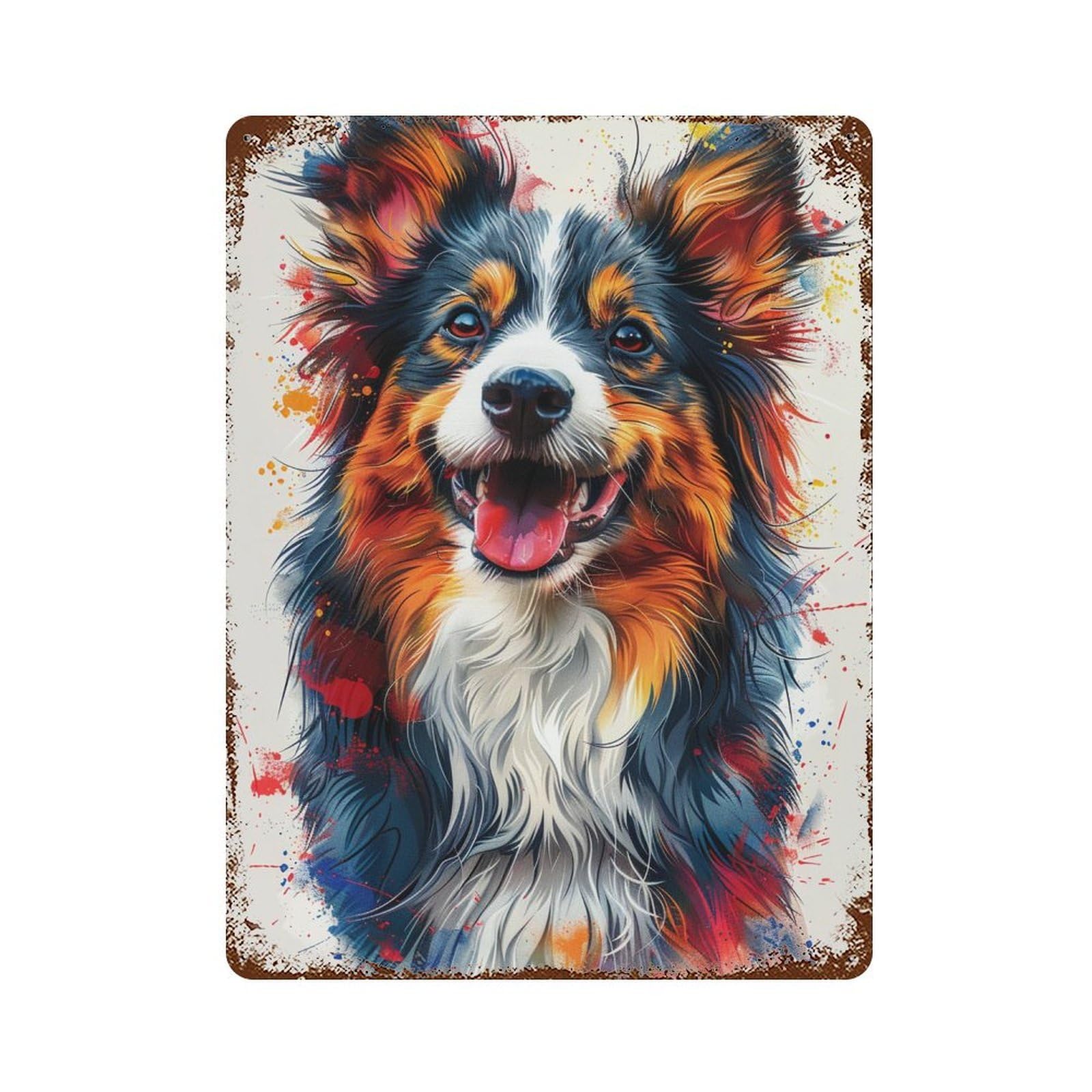 Colorful Australian Shepherd Art Print-1 15.7"x11.8" Retro Metal Sign, Old School Wall Decor for Office, Studio And Wall Decor