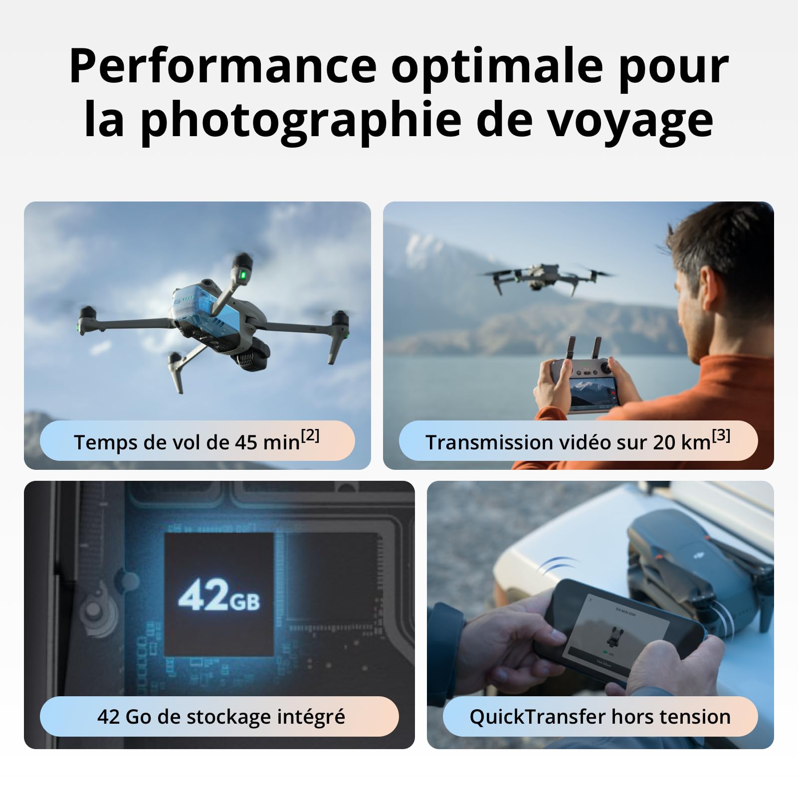 Bundle Fly More DJI Air 3S (radiocommande RC 2 avec écran), drone avec caméras grand-angle CMOS 1'' & télé moyenne pour adultes, 4K/60 ips, détection omnidir. et 3 batteries pour un temps de vol accru
