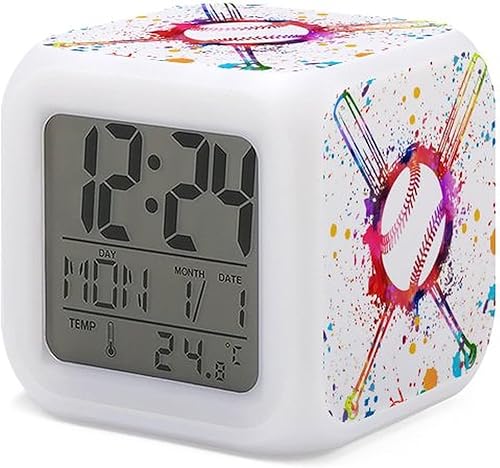 Reloj despertador de béisbol para niños y niñas, 7 LED que cambian de color, reloj despertador para decoración del hogar, dormitorio, digital, con