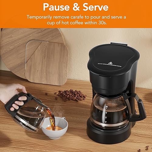Miniatura 2 de COWSAR Cafetera, pequeñas cafeteras comerciales de 5 tazas, mini cafetera de goteo con jarra de vidrio fácil de limpiar, antigoteo con cesta de