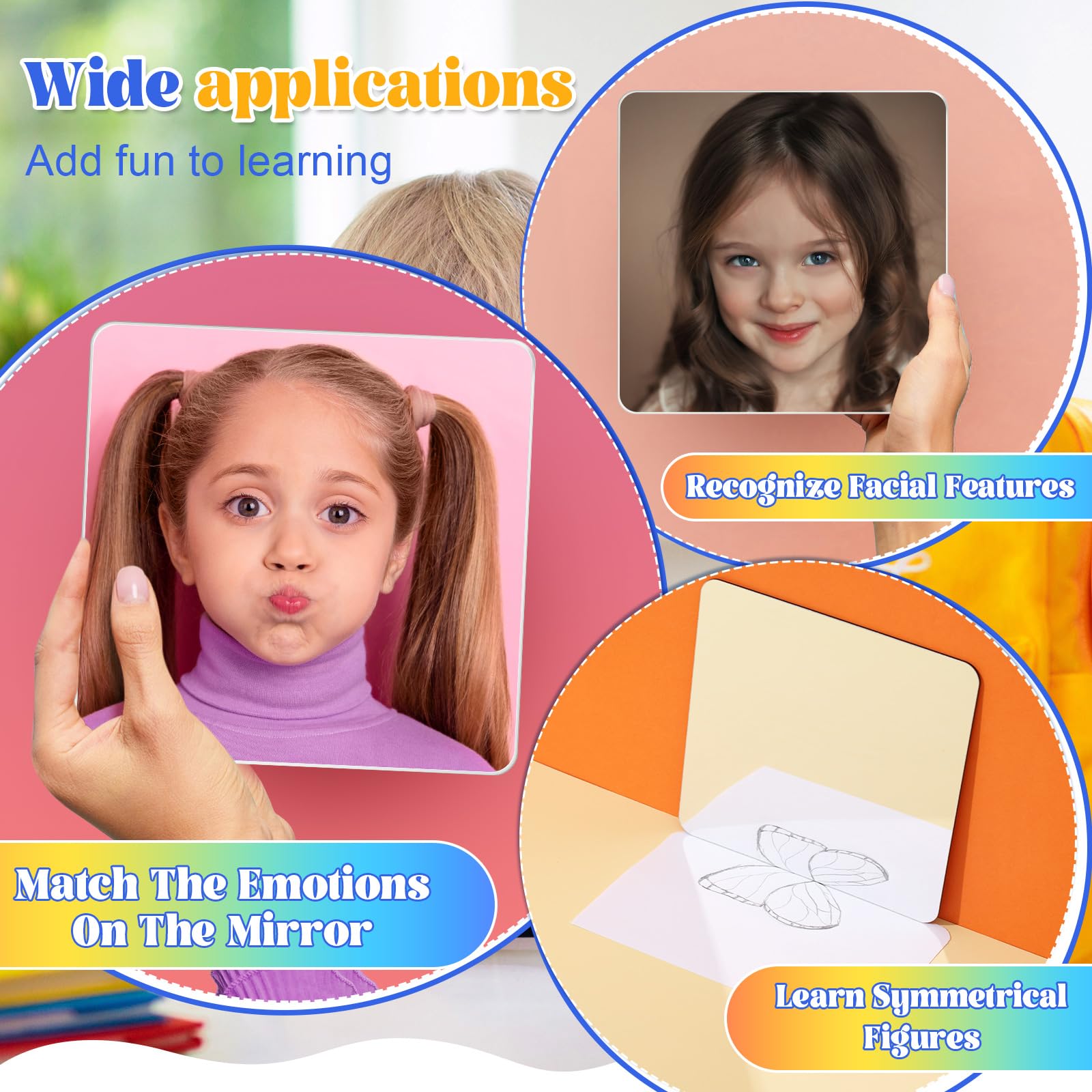 Dandat 10 Pcs Small Mirrors for Kids 6 x 6 Inch Square Shatter Proof Reflector Toddler Glass Plastic Reflector for Classroom DIY Craft Preschool Facial Expression (Classic Colors)